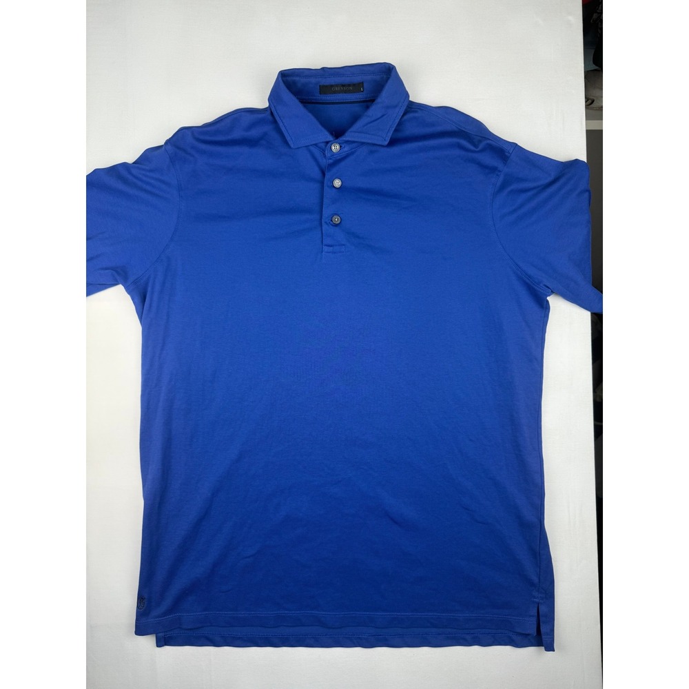 Greyson Polo Shirt Large Blue Cotton Blend Short Sleeve Solid Mens